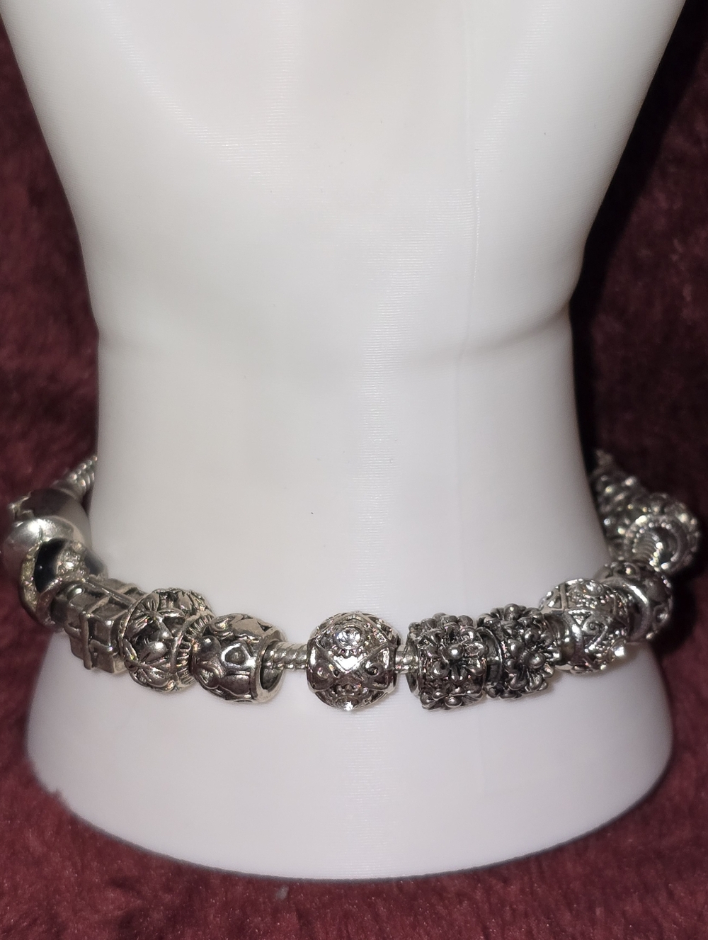 Silver and Black Charm Bracelet with Pavé Accents 8" EUC - Picture 2 of 11